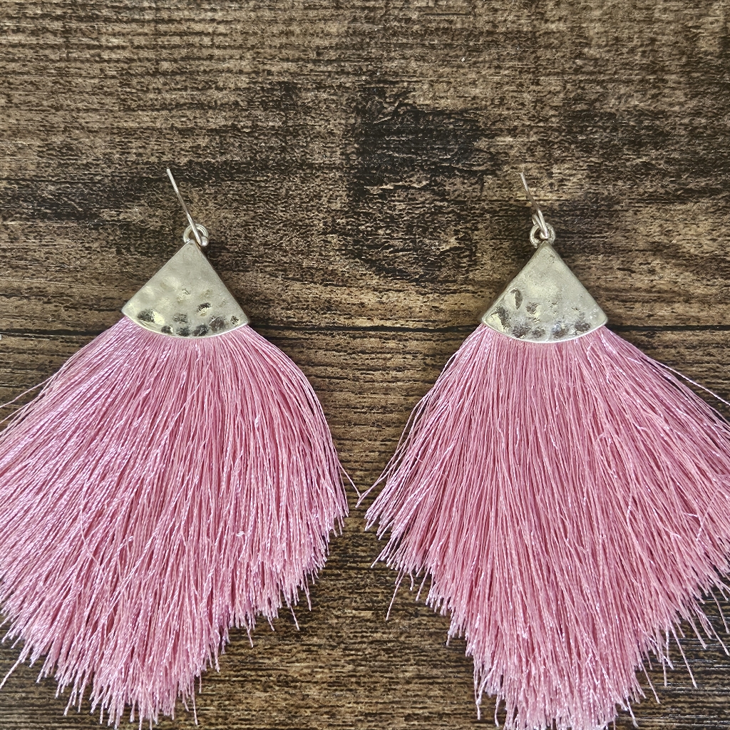 New Frilly Pink & Faux Gold Accent Fun & Fashionable Earrings